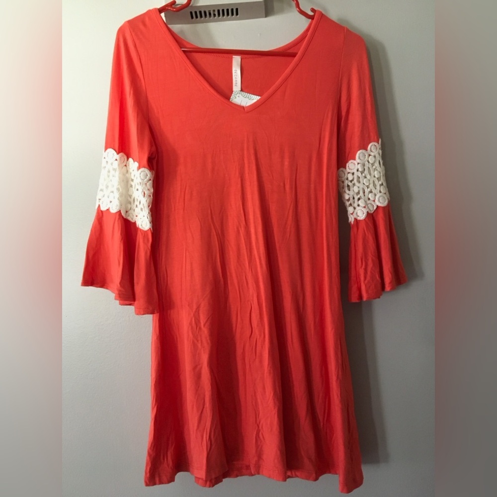 Cezanne Coral Dress with White Accents